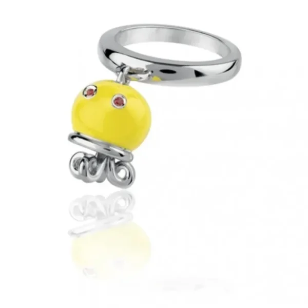 chantecler Anello polipo micro in argento, smalto giallo e zaffiri arancio Online