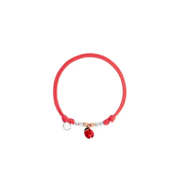 dodo Bracciale Cordino Rosso Pad Coccinella con mini granelli oro rosa New