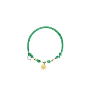 dodo Bracciale Cordino Verde Pad Quadrifoglio con mini granelli oro giallo Fashion