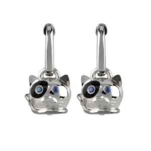 chantecler Orecchini gatto micro in argento, smalto nero e zaffiri blu Hot